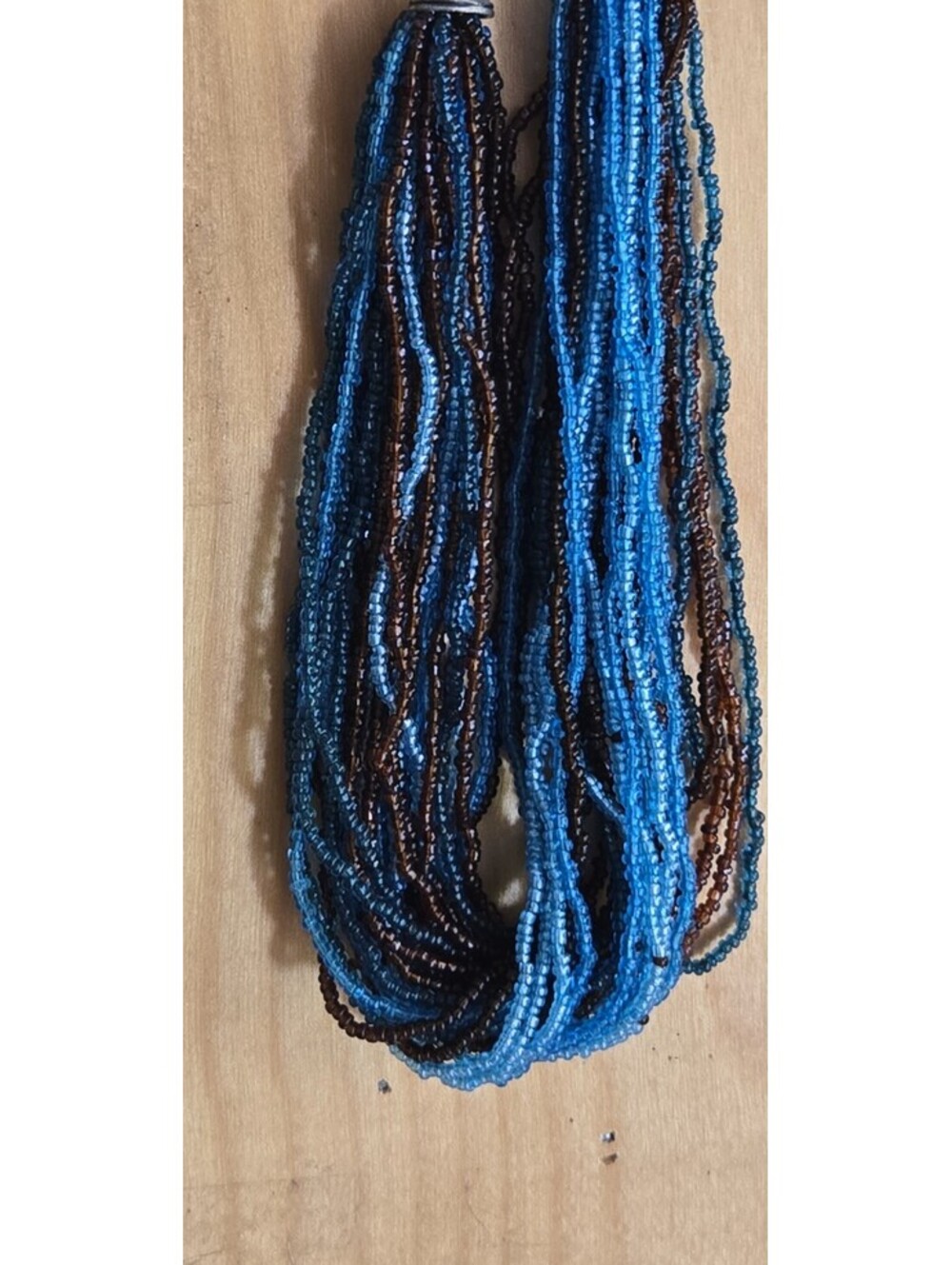 Mini Bead 30 Strand Necklace Blue & Brown Boho 18" Lobster
